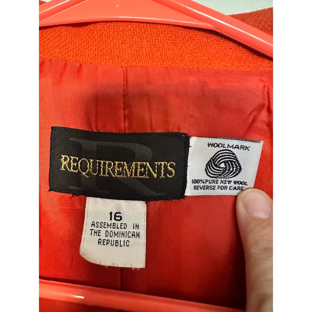 Vintage REQUIREMENTS Orange Red Front Button 100% Pure New Wool Blazer Jacket 16 - Picture 9 of 10